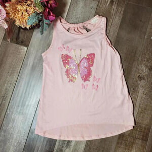 btween pink sequin butterfly tank top girls size 10